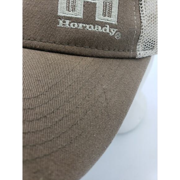 Hornady Logo 6-panel Snapback Truckers Hat Adjustable Reloading Cap Brown Beige - Picture 3 of 13